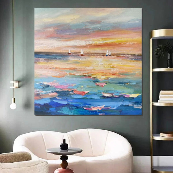 Abstract Landscape Wall Art for Bedroom, Sail Boat at Sea, Contemporary Modern Artwork, Large Modern Canvas Painting, Hand Painted Wall Art Painting-HomePaintingDecor