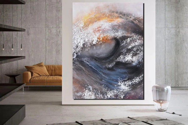 Living Room Modern Paintings, Big Wave Painting, Acrylic Canvas Paintings, Large Painting on Canvas, Modern Abstract Painting-HomePaintingDecor
