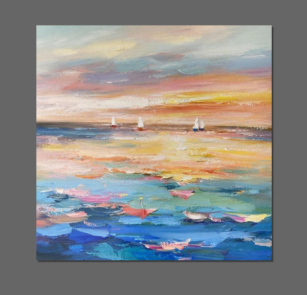 Abstract Landscape Wall Art for Bedroom, Sail Boat at Sea, Contemporary Modern Artwork, Large Modern Canvas Painting, Hand Painted Wall Art Painting-HomePaintingDecor