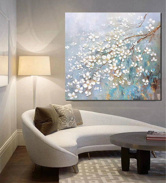 Abstract Flower Painting, Extra Large Abstract Paintings on Canvas, Hand Painted Abstract Painting, Bedroom Wall Art Ideas, Heavy Texture Painting-HomePaintingDecor