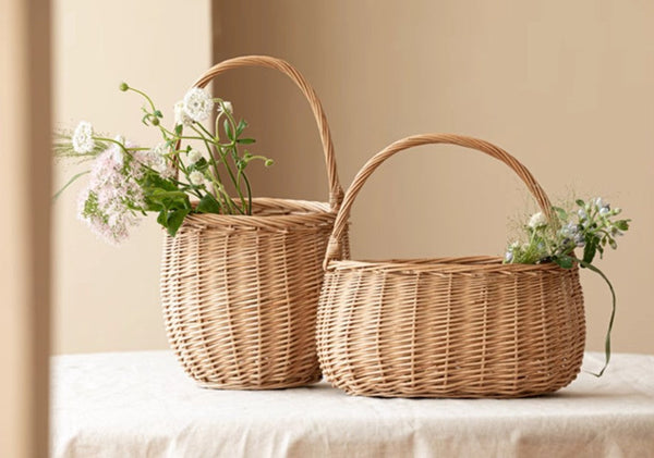 Wicker Storage Basket for Kitchen, Hand-woven Picnic Food Basket with Handle, Willow Weaving Baskets for Vegetable, Natural Fruit Basket, Storage Basket for Shelves-HomePaintingDecor