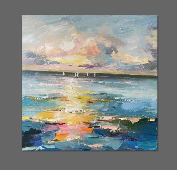 Sail Boat at Sea, Contemporary Modern Artwork, Abstract Landscape Wall Art for Bedroom, Large Modern Canvas Painting, Hand Painted Wall Art Painting-HomePaintingDecor