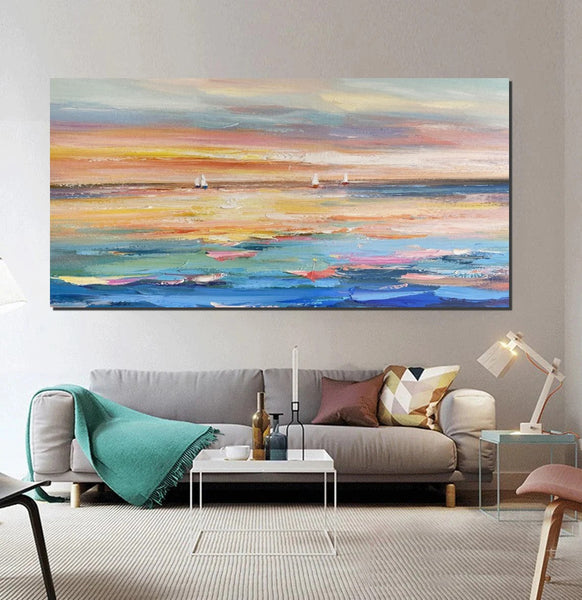 Oversized Canvas Painting for Sale, Simple Painting Ideas for Dining Room, Acrylic Painting on Canvas, Modern Acrylic Canvas Painting, Sail Boat Paintings-HomePaintingDecor