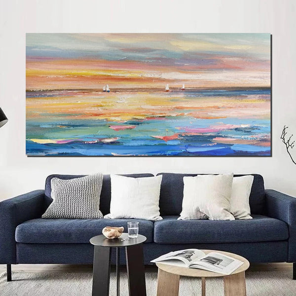 Oversized Canvas Painting for Sale, Simple Painting Ideas for Dining Room, Acrylic Painting on Canvas, Modern Acrylic Canvas Painting, Sail Boat Paintings-HomePaintingDecor
