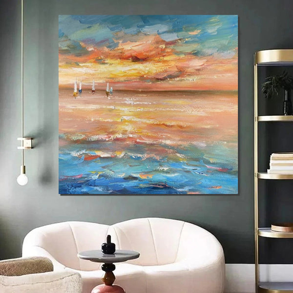 Contemporary Modern Artwork, Abstract Landscape Wall Art for Bedroom, Sail Boat at Sea, Large Modern Canvas Painting, Hand Painted Wall Art Painting-HomePaintingDecor