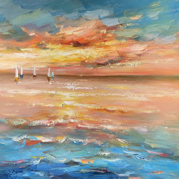 Contemporary Modern Artwork, Abstract Landscape Wall Art for Bedroom, Sail Boat at Sea, Large Modern Canvas Painting, Hand Painted Wall Art Painting-HomePaintingDecor