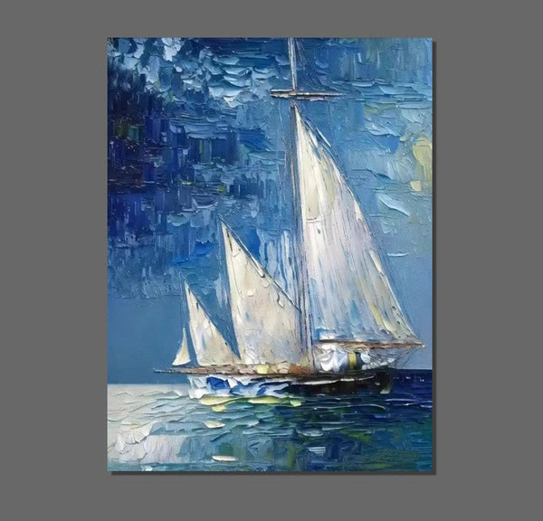 Modern Acrylic Canvas Painting, Simple Painting Ideas for Dining Room, Acrylic Painting on Canvas, Oversized Canvas Painting for Sale, Sail Boat Paintings-HomePaintingDecor