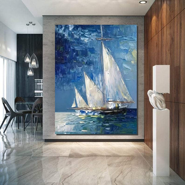 Modern Acrylic Canvas Painting, Simple Painting Ideas for Dining Room, Acrylic Painting on Canvas, Oversized Canvas Painting for Sale, Sail Boat Paintings-HomePaintingDecor