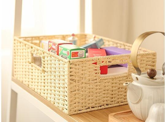 Woven Straw basket, Storage Basket, Rectangle Basket, Picnic Basket-HomePaintingDecor