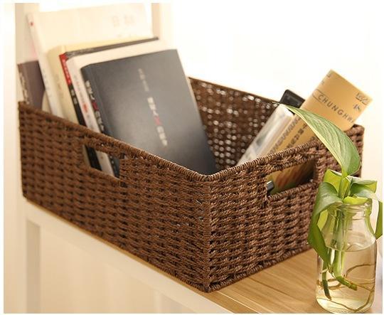Woven Straw basket, Storage Basket, Rectangle Basket, Picnic Basket-HomePaintingDecor