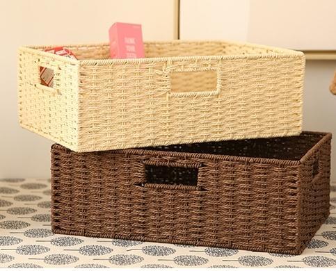 Woven Straw basket, Storage Basket, Rectangle Basket, Picnic Basket-HomePaintingDecor