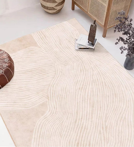 Cream Color Modern Living Room Rugs, Dining Room Modern Rugs, Thick Soft Floor Carpets for Living Room, Soft Contemporary Rugs for Bedroom-HomePaintingDecor