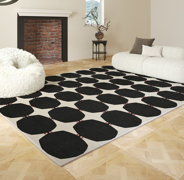 Dining Room Geometric Modern Rugs, Bedroom Modern Rugs, Black Modern Rugs for Living Room, Contemporary Modern Rugs under Coffee Table-HomePaintingDecor