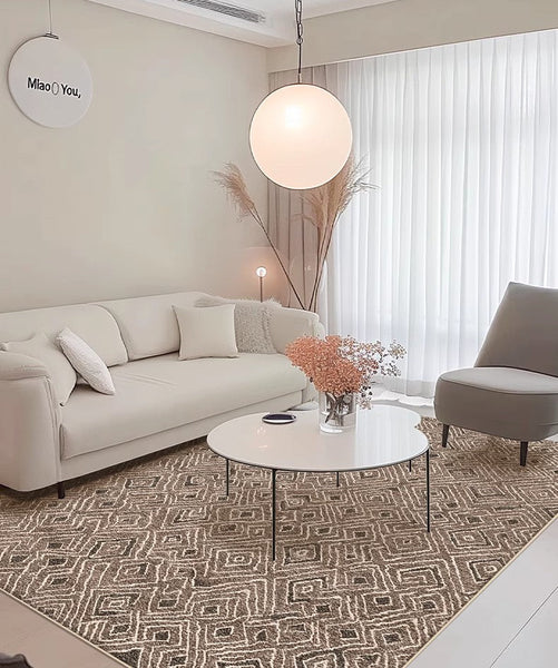 Brown Modern Rug Ideas for Bedroom, Large Modern Rugs for Living Room, Abstract Geometric Modern Rugs, Modern Rugs for Dining Room-HomePaintingDecor