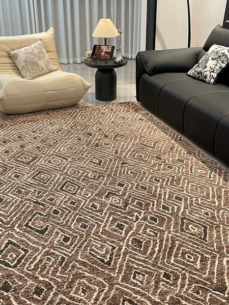 Brown Modern Rug Ideas for Bedroom, Large Modern Rugs for Living Room, Abstract Geometric Modern Rugs, Modern Rugs for Dining Room-HomePaintingDecor