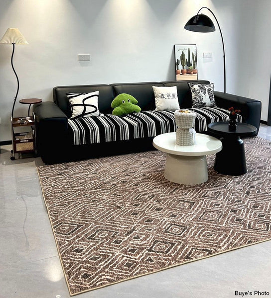 Brown Modern Rug Ideas for Bedroom, Large Modern Rugs for Living Room, Abstract Geometric Modern Rugs, Modern Rugs for Dining Room-HomePaintingDecor