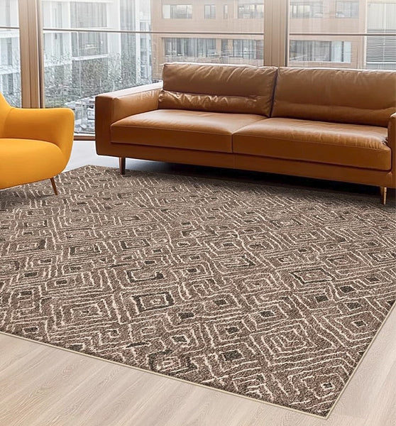 Brown Modern Rug Ideas for Bedroom, Large Modern Rugs for Living Room, Abstract Geometric Modern Rugs, Modern Rugs for Dining Room-HomePaintingDecor