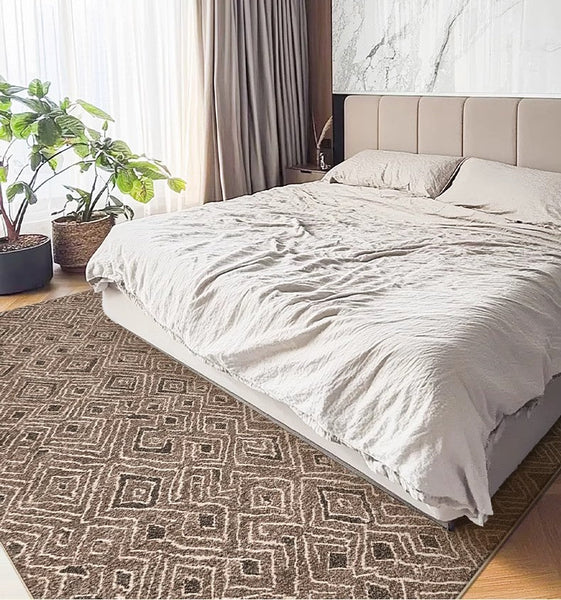 Brown Modern Rug Ideas for Bedroom, Large Modern Rugs for Living Room, Abstract Geometric Modern Rugs, Modern Rugs for Dining Room-HomePaintingDecor