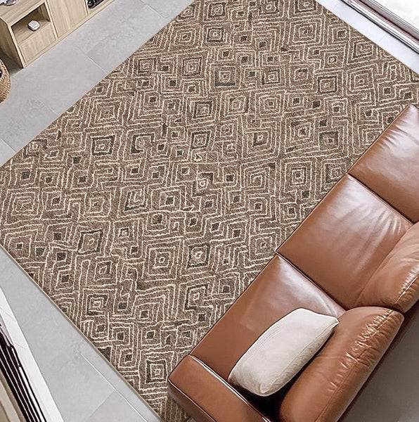 Brown Modern Rug Ideas for Bedroom, Large Modern Rugs for Living Room, Abstract Geometric Modern Rugs, Modern Rugs for Dining Room-HomePaintingDecor