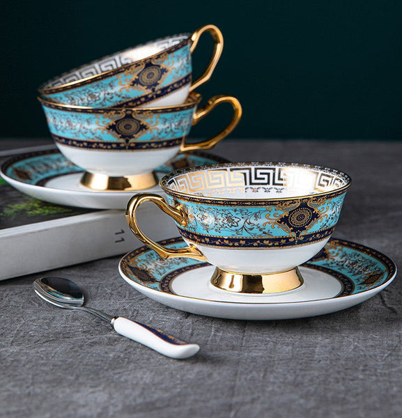Unique Tea Cup and Saucer in Gift Box, Elegant British Ceramic Coffee Cups, Bone China Porcelain Tea Cup Set for Office-HomePaintingDecor