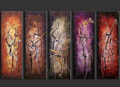 5 Piece Abstract Painting, Musician Painting, Music Painting, Acrylic Canvas Painting, Modern Paintings for Living Room-HomePaintingDecor