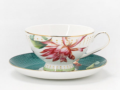 Lotus Flower Bone China Porcelain Tea Cup Set, Elegant Ceramic Coffee Cups, Beautiful British Tea Cups, Traditional English Tea Cups and Saucers-HomePaintingDecor