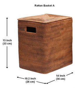 Rectangular Storage Baskets, Large Brown Rattan Storage Baskets, Storage Baskets for Bathroom, Storage Basket with Lid, Storage Baskets for Clothes-HomePaintingDecor