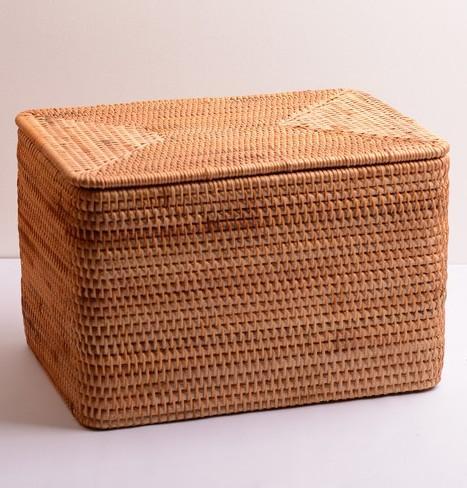 Woven Rattan Baskets, Rectangular Basket with Lid, Rectangular Storage Baskets, Storage Basket for Bedroom, Kitchen Storage Baskets-HomePaintingDecor
