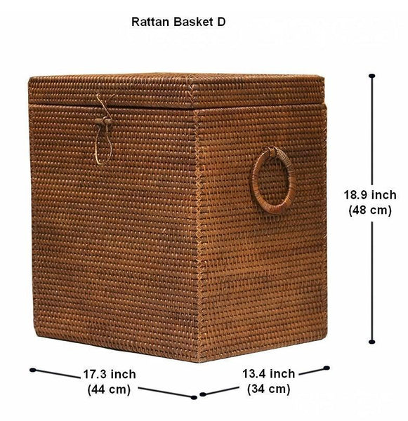 Rectangular Storage Baskets, Large Brown Rattan Storage Baskets, Storage Baskets for Bathroom, Storage Basket with Lid, Storage Baskets for Clothes-HomePaintingDecor