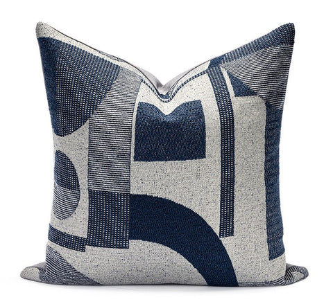 Large Modern Decorative Pillows for Sofa, Blue Modern Throw Pillows for Couch, Contemporary Cushions for Interior Design-HomePaintingDecor