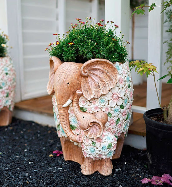 Unique Animal Statue for Garden Ornaments, Beautiful Elephant Flowerpot, Modern Garden Flower Pot, Resin Statue for Garden, Villa Outdoor Decor Gardening Ideas-HomePaintingDecor