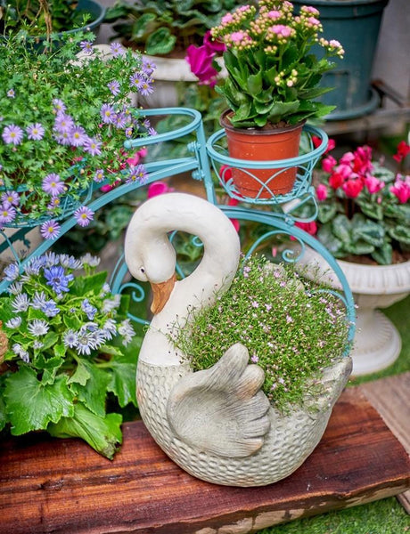 Large Swan Flower Pot for Garden, Swan Statue, Animal Statue for Garden Courtyard Ornament, Villa Outdoor Decor Gardening Ideas-HomePaintingDecor