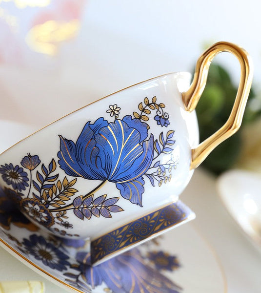 Unique Iris Flower Tea Cups and Saucers in Gift Box, Elegant Ceramic Coffee Cups, Afternoon British Tea Cups, Royal Bone China Porcelain Tea Cup Set-HomePaintingDecor