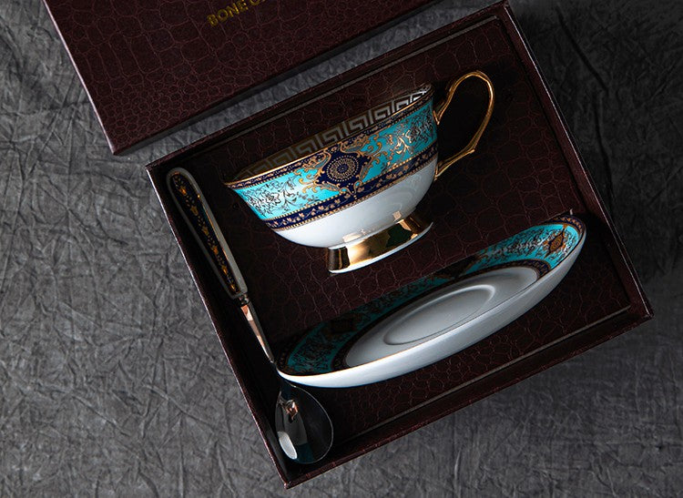 Unique Tea Cup and Saucer in Gift Box, Elegant British Ceramic Coffee Cups, Bone China Porcelain Tea Cup Set for Office-HomePaintingDecor