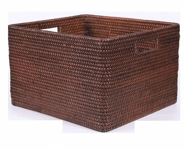 Large Brown Woven Rattan Storage Basket, Storage Baskets for Kitchen, Rectangular Storage Baskets, Storage Baskets for Clothes-HomePaintingDecor