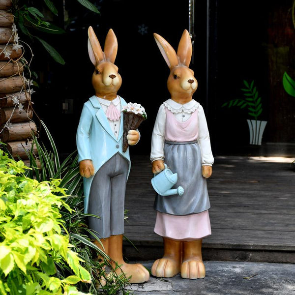 Extra Large Rabbit Couple Statue, Rabbit Statues, Animal Statue for Garden Ornament, Villa Courtyard Decor, Outdoor Decoration, Garden Ideas-HomePaintingDecor