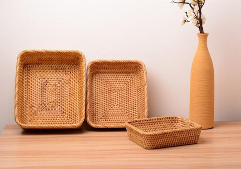 Woven Rectangular Storage Basket, Lovely Rattan Storage Basket, Storage Baskets for Kitchen-HomePaintingDecor