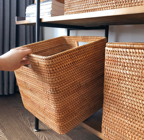Oversized Rattan Storage Basket, Extra Large Rectangular Storage Basket for Clothes, Storage Baskets for Bathroom, Bedroom Storage Baskets-HomePaintingDecor