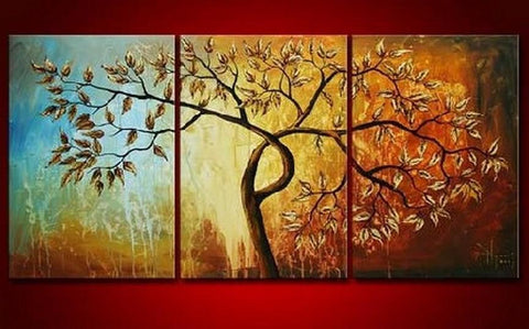 Canvas Painting, Original Art, Abstract Oil Painting, 3 Piece Wall Art, Abstract Painting, Tree of Life Painting-HomePaintingDecor