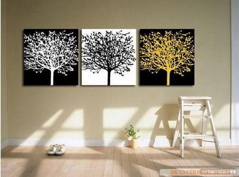 Black and White Art, Abstract Painting, 3 Piece Canvas Painting, Modern Art, Huge Painting, Tree of Life Art Painting-HomePaintingDecor