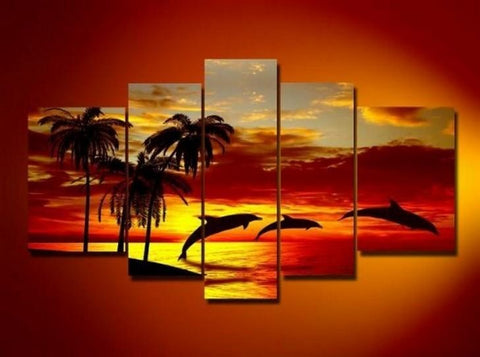 Hawaii Sunset Painting, Abstract Art, Canvas Painting, Wall Art, Large Art, Abstract Painting, Living Room Art, 5 Piece Wall Art, Landscape Painting-HomePaintingDecor