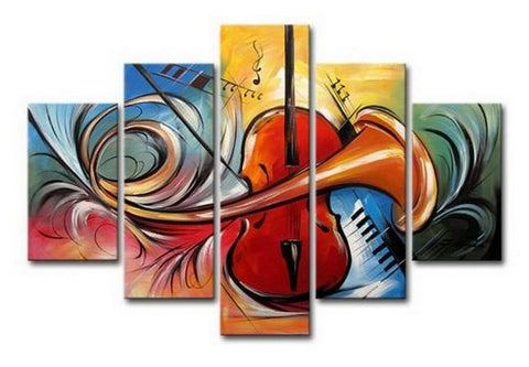 Violin Music Art, Canvas Art Painting, Abstract Painting, Wall Art, Acrylic Art, 5 Piece Wall Painting, Canvas Painting-HomePaintingDecor