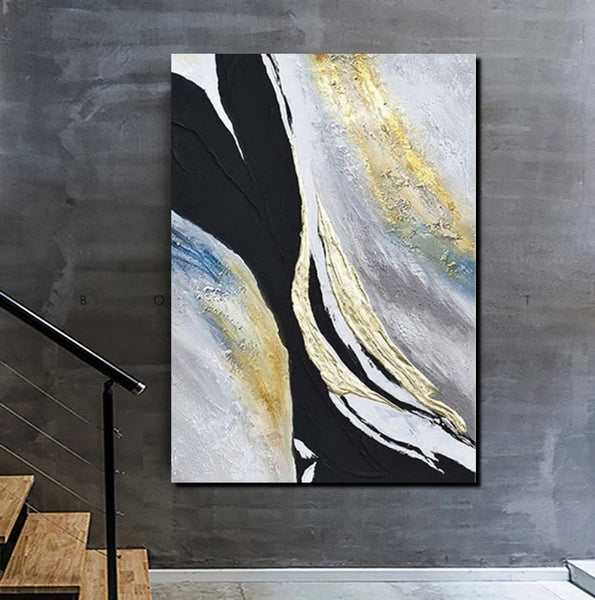 Black Abstract Acrylic Paintings, Large Paintings for Bedroom, Simple Modern Art, Modern Wall Art Ideas, Contemporary Canvas Paintings-HomePaintingDecor