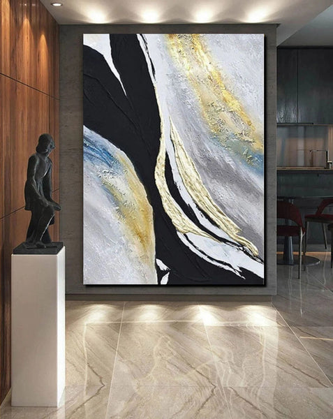 Black Abstract Acrylic Paintings, Large Paintings for Bedroom, Simple Modern Art, Modern Wall Art Ideas, Contemporary Canvas Paintings-HomePaintingDecor