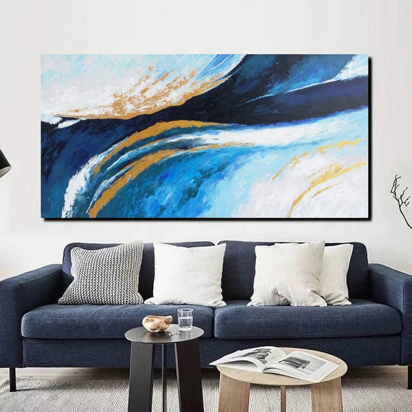 Living Room Wall Art Paintings, Blue Acrylic Abstract Painting Behind Couch, Large Painting on Canvas, Buy Paintings Online, Acrylic Painting for Sale-HomePaintingDecor