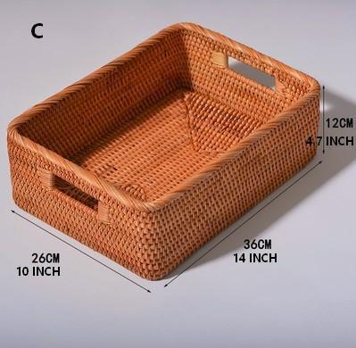 Woven Rectangular Basket with Handle, Rattan Storage Basket for Shelves, Woven Storage Baskets for Bathroom-HomePaintingDecor
