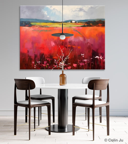 Abstract Canvas Painting, Landscape Paintings for Living Room, Red Poppy Field Painting, Original Hand Painted Wall Art, Abstract Landscape Art-HomePaintingDecor
