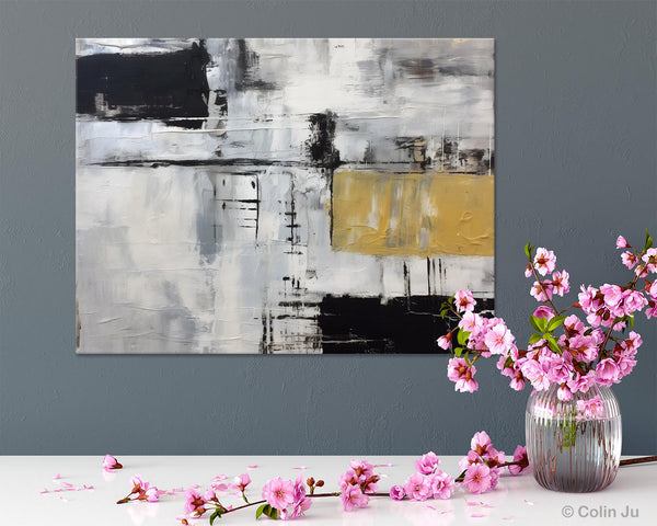 Black Abstract Acrylic Paintings, Large Paintings for Bedroom, Simple Modern Art, Original Canvas Paintings, Contemporary Canvas Paintings-HomePaintingDecor