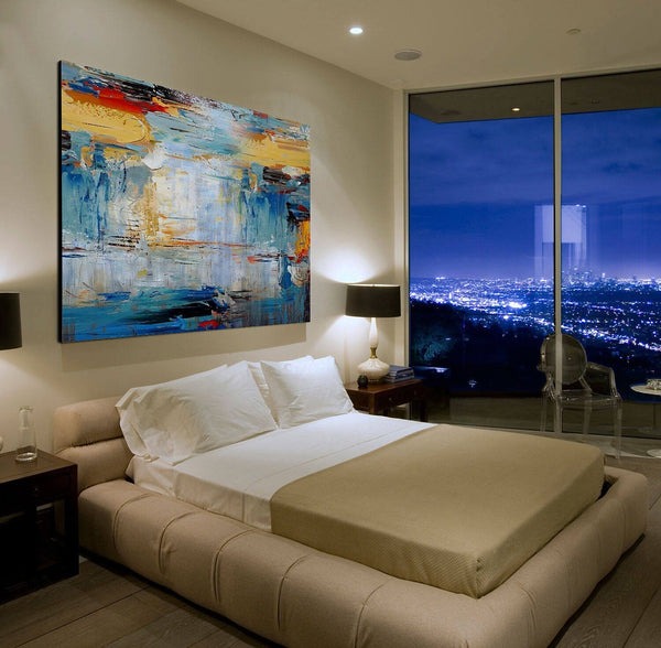 Acrylic Paintings for Living Room, Large Simple Modern Art, Blue Abstract Acrylic Painting, Contemporary Wall Art Paintings-HomePaintingDecor