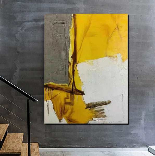Simple Wall Art Ideas, Yellow Abstract Painting, Living Room Abstract Painting, Acrylic Canvas Paintings, Buy Modern Wall Art Online-HomePaintingDecor